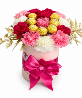 FlowerBox de claveles con chocolates