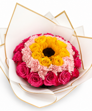 Ramo girasol, rosas y claveles
