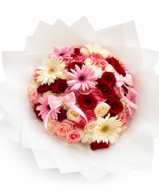 Ramo de rosas con gerberas y claveles