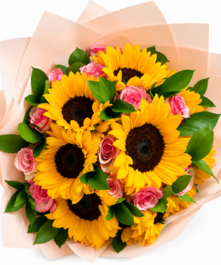 Ramo buchón girasoles + rosas
