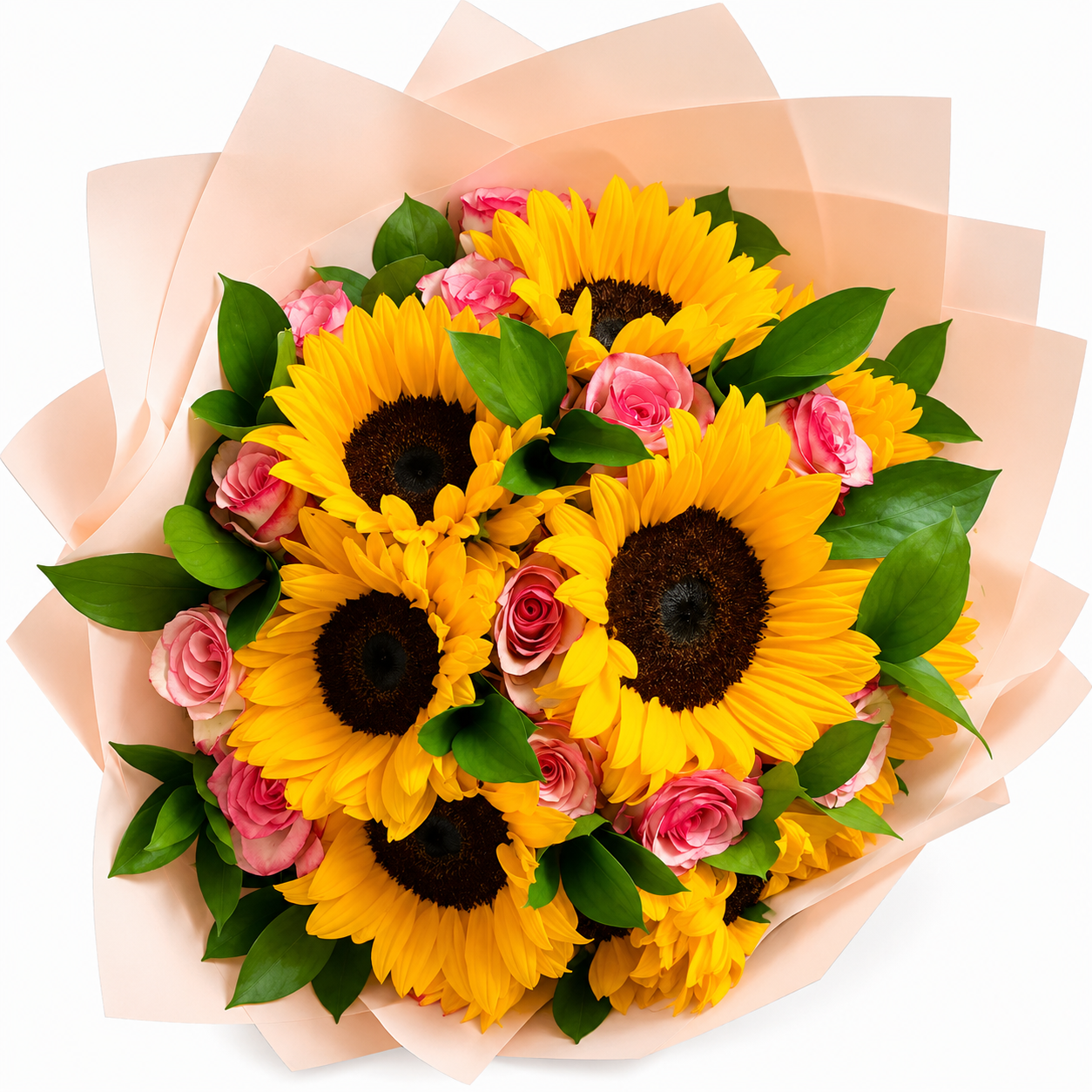 Ramo buchón girasoles + rosas