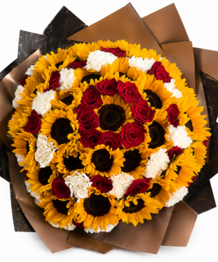 Rosas girasoles y claveles grandes
