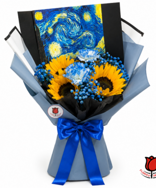 Girasoles y claveles azules (Estilo Van Gogh)