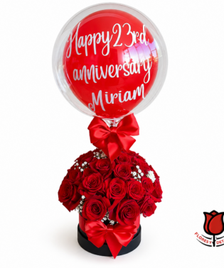 FlowerBox 25 rosas importadas con globo personalizado