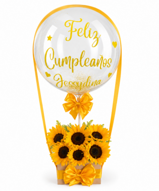 Caja 6 Girasoles con globo personalizado