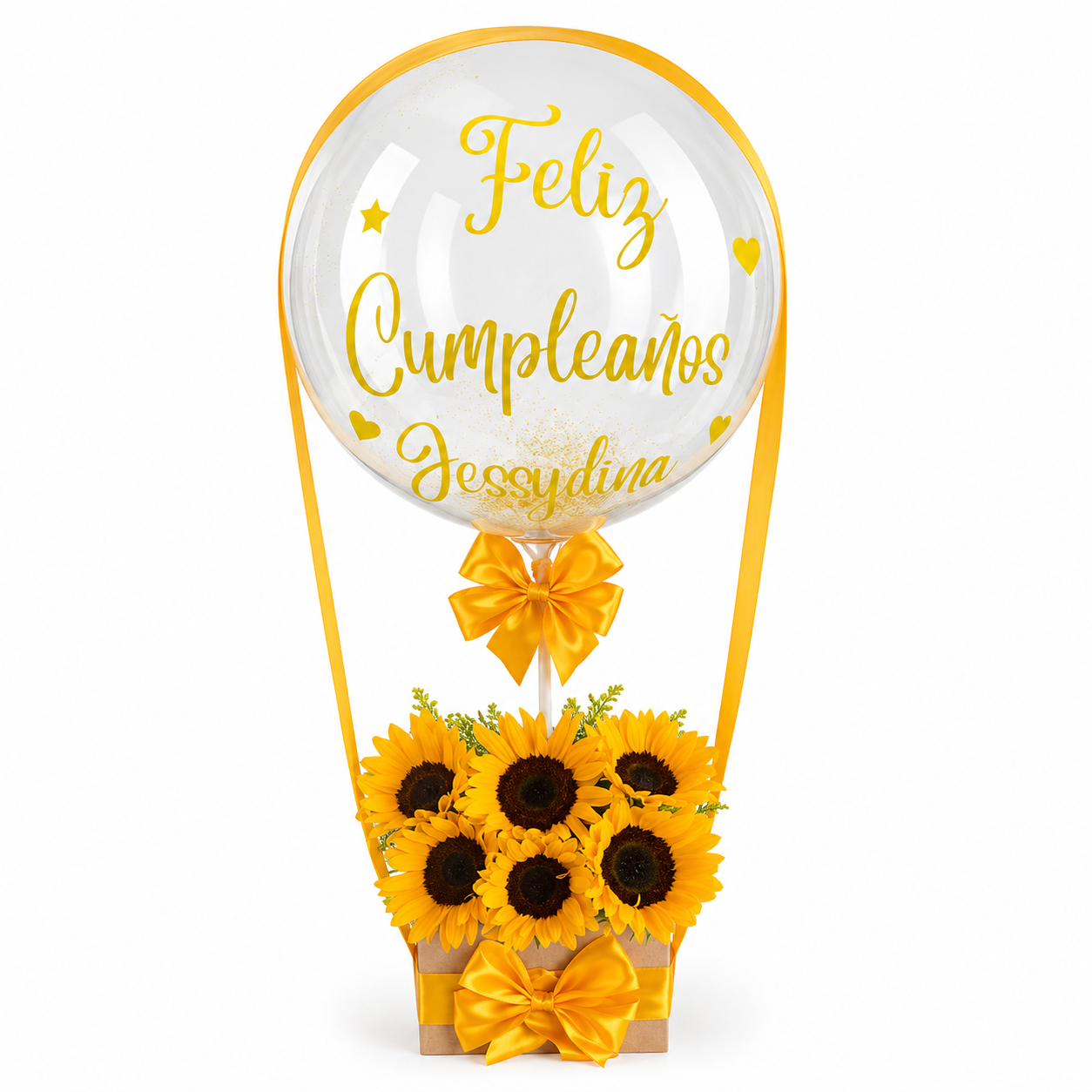 Caja 6 Girasoles con globo personalizado