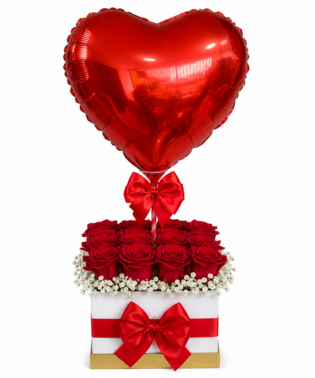 FlowerBox 16 Rosas con Globo Personalizado