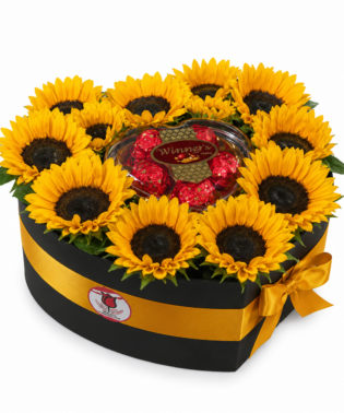 Flowerbox de girasoles y chocolates