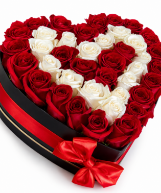 Flowerbox en forma de corazon de rosas