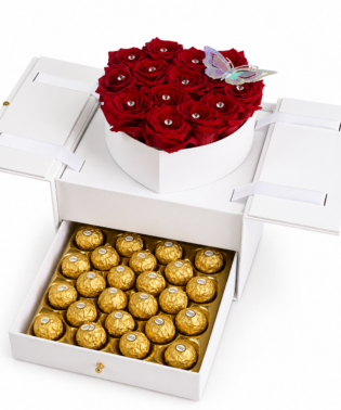Box elevada rosas y chocolates