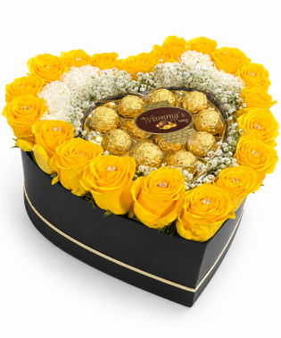 FlowerBox de corazón rosas y chocolates