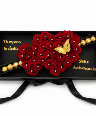 Box doble de rosas con chocolates y diamantes