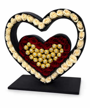 Doble corazón rosas y chocolate