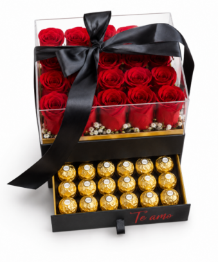 Flowerbox tapa acrílica y chocolates