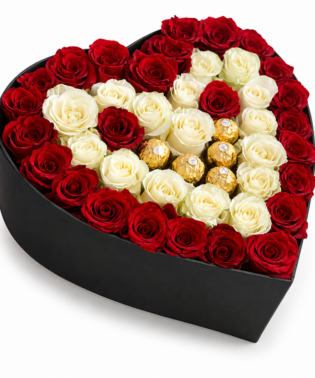 Box de corazón de rosas importadas y chocolates