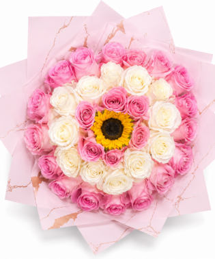 Ramo degradado rosas y girasol
