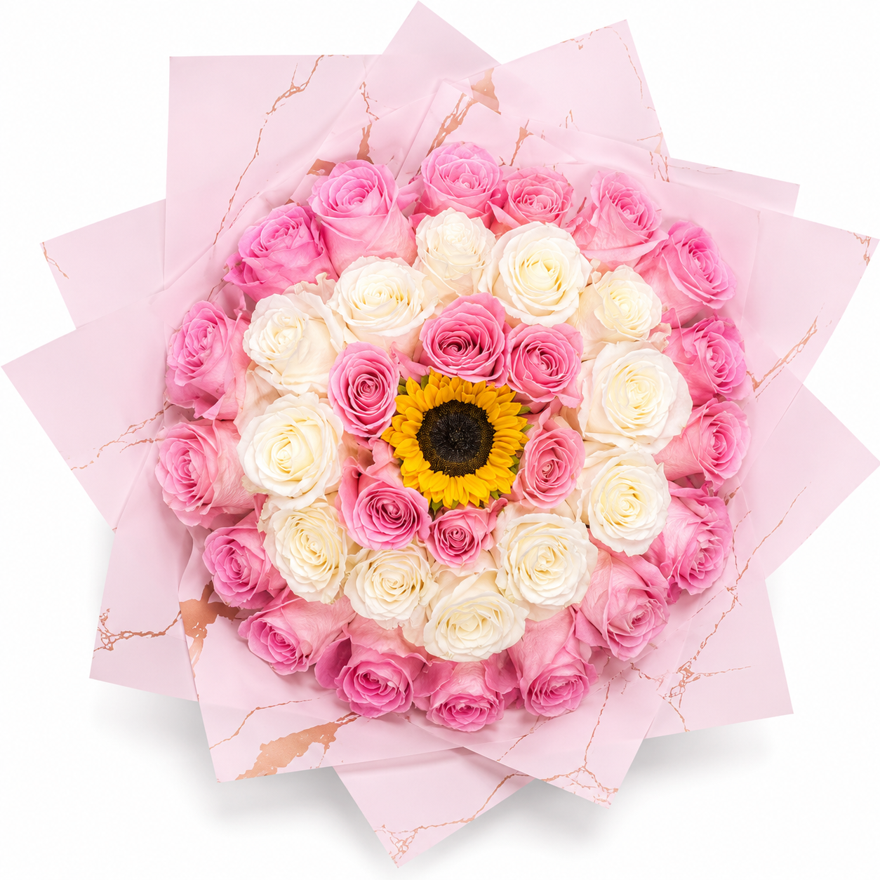 Ramo degradado rosas y girasol